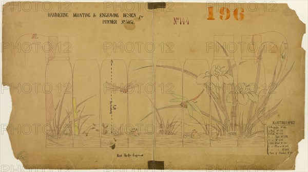 Hammering, Mounting and Engraving Design for Pitcher No. 5051, 1878. Creator: Tiffany & Co.