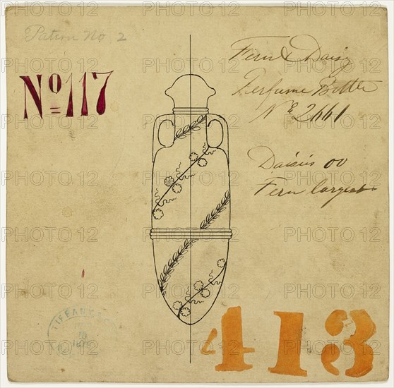 Design for Fern and Daisy Perfume Bottle No. 2661, 1870/75. Creator: Tiffany & Co.