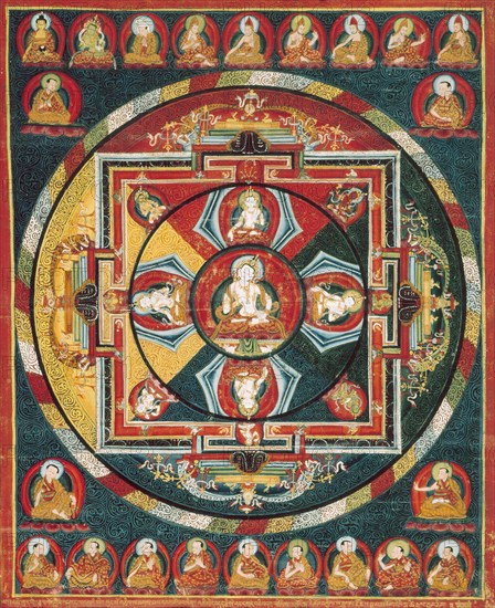 Painted Banner (Thangka) of Vajrasattva Mandala, 15th century. Creator: Unknown.