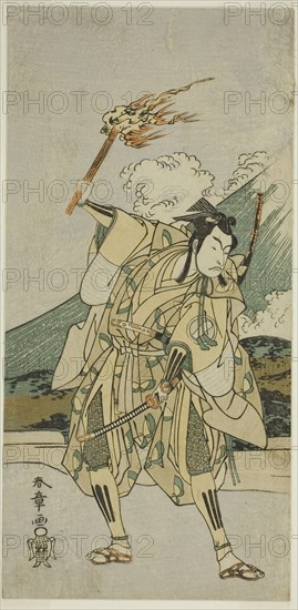 The Actor Ichikawa Monnosuke II as Soga no Goro Tokimune in the Play Haru wa Soga..., c. 1772. Creator: Shunsho.