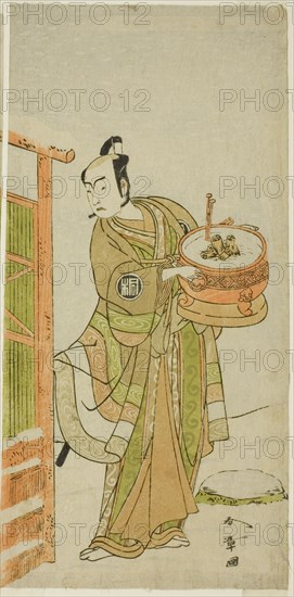 The Actor Arashi Sangoro II as Ito Kuro Disguised as Banta in the Play Izu-goyomi Shibai..., c.1772. Creator: Shunsho.