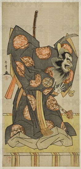 The Actor Nakajima Mihoemon II as Shujaku Tenno in the Play Masakado Kammuri no..., c. 1777. Creator: Shunsho.