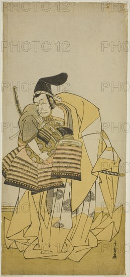 The Actor Ichikawa Ebizo III as Kudo Saemon Suketsune in the Play Kamuri Kotoba Soga..., c. 1776. Creator: Shunsho.