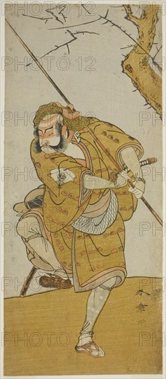 The Actor Onoe Matsusuke I as Kobayashi no Asahina Disguised as a Bird-Catcher in the..., c. 1773. Creator: Shunsho.