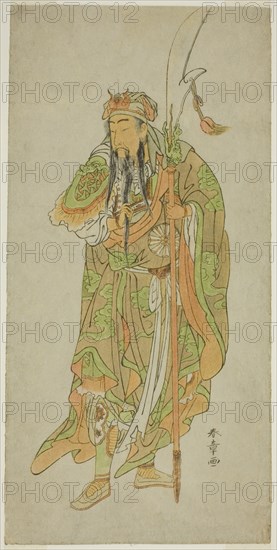 The Actor Nakamura Tomijuro I as the Chinese Hero Kan'u in the Play Hatsu Akebono..., c. 1772. Creator: Shunsho.