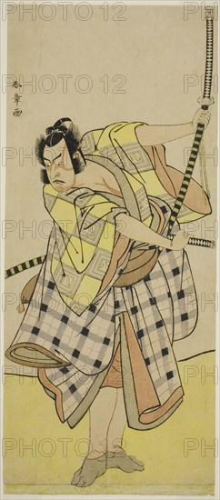 The Actor Ichikawa Yaozo II as Sakura-maru in the Play Sugawara Denju Tenarai Kagami..., c. 1776. Creator: Shunsho.