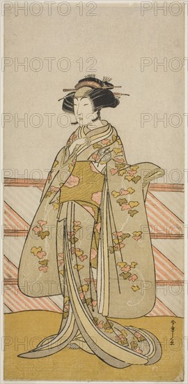 The Actor Yoshizawa Iroha I as Tamamo no Mae (?) in the Play Sakuya Kono Hana no..., c. 1776. Creator: Shunsho.