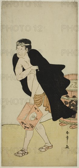 The Actor Onoe Matsusuke I as the Palanquin Bearer Gohei in the Play Kitekaeru Nishiki..., c. 1780. Creator: Shunsho.