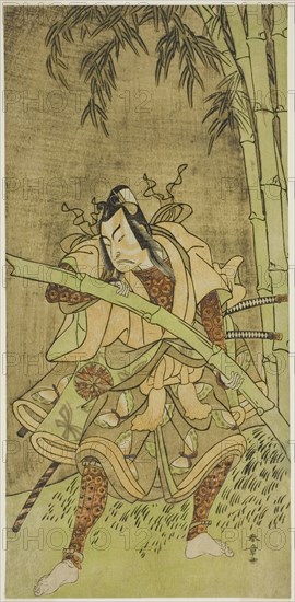 The Actor Nakamura Tomijuro I as Takenuki Goro in the Play Eho Soga Nen-nen-goyomi..., c. 1771. Creator: Shunsho.