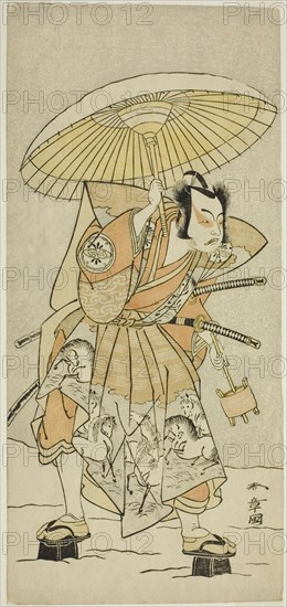 The Actor Nakamura Juzo II as Kajiwara Genta Kagetoki in the Play Izu-goyomi Shibai no..., c. 1772. Creator: Shunsho.