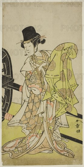 The Actor Yamashita Kinsaku II as Tsukimasu, Acting as Sakura-maru, in the Play Miya..., c. 1773. Creator: Shunsho.