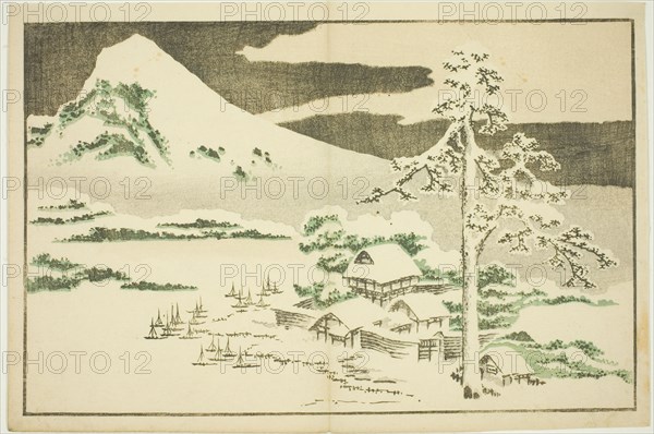 Mount Fuji in Winter, from The Picture Book of Realistic Paintings of Hokusai (Hokusai..., c. 1814. Creator: Hokusai.