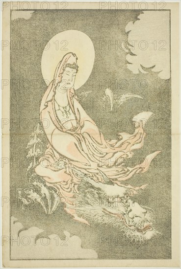 Goddess Riding a Dragon, from The Picture Book of Realistic Paintings of Hokusai..., c. 1814. Creator: Hokusai.