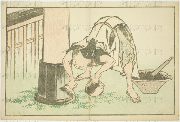 Craftsman working on Temple, from The Picture Book of Realistic Paintings of Hokusai...c. 1814. Creator: Hokusai.