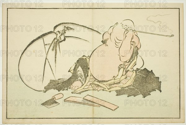 Hotei Smoking his Pipe, from The Picture Book of Realistic Paintings of Hokusai..., Japan, c. 1814. Creator: Hokusai.