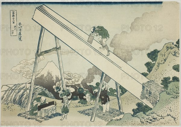 In the Mountains of Totomi (Totomi sanchu), from the series "Thirty-six Views of Mount..., c1830/33. Creator: Hokusai.
