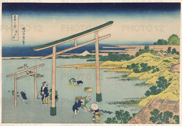 Seashore at Nobutoura (Nobutoura), from the series "Thirty-six Views of Mount Fuji..., c. 1830/33. Creator: Hokusai.