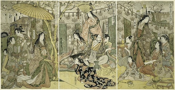 Picture of Hideyoshi and his Five Wives Viewing Cherry Blossoms at Higashiyama..., Japan, c.1803/04. Creator: Kitagawa Utamaro.