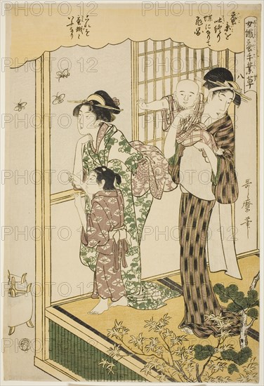 No. 8 (hachi), from the series "Women Engaged in the Sericulture Industry (Joshoku..., c. 1798/1800. Creator: Kitagawa Utamaro.