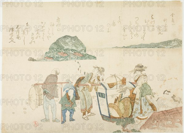 Visitors to Enoshima, from the album "Mountains of the Four Quarters...", Japan, early 19th century. Creator: Kubo Shunman.