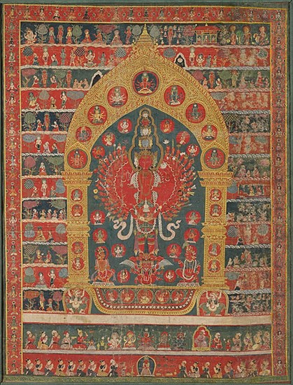 Painted Banner (Thangka) of the Avalokiteshvara Incarnation of the Rain God Rato..., 18th/19th cent. Creator: Unknown.
