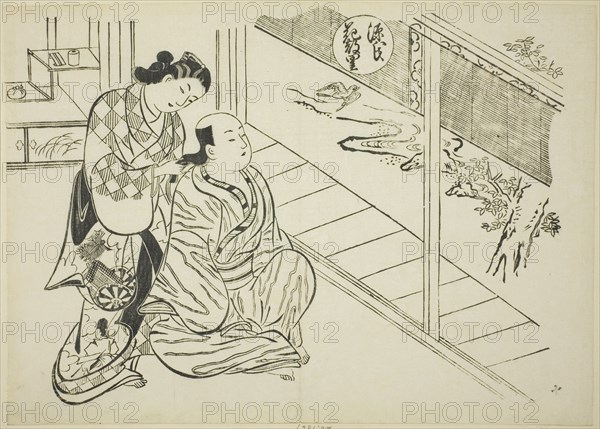 The Hanachirusato Chapter from "The Tale of Genji" (Genji Hanachirusato), from a series..., c. 1710. Creator: Okumura Masanobu.