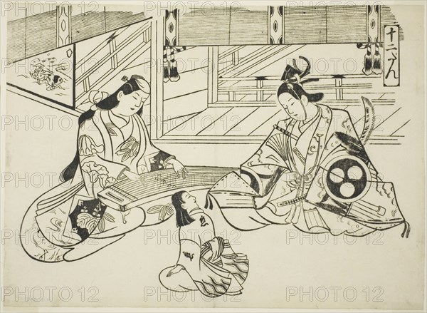 Yoshitsune (Ushiwaka) and Princess Joruri, from the series "Famous Scenes from..., c. 1705/06. Creator: Okumura Masanobu.