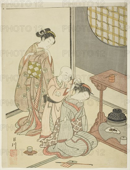 Night Rain of the Tea Stand (Daisu no yau), from the series "Eight Views of the...", c. 1766. Creator: Suzuki Harunobu.