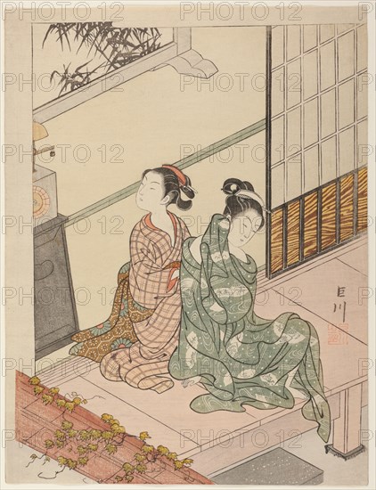 The Evening Bell of the Clock (Tokei no bansho), from the series "Eight Views of the...", c. 1766. Creator: Suzuki Harunobu.