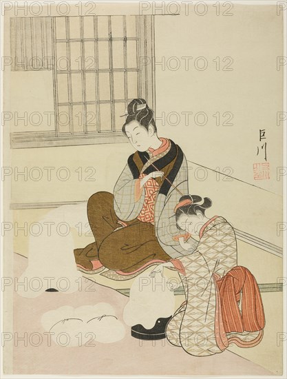 Evening Snow on a Floss Shaper (Nurioke no bosetsu), from the series "Eight Views of the...c. 1766. Creator: Suzuki Harunobu.