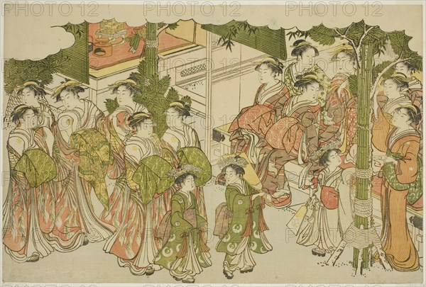 The First Garments of the New Year (Kiso hajime), from the illustrated book "Colors..., c. 1787. Creator: Torii Kiyonaga.