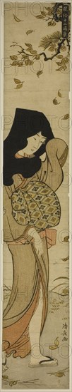 Woman with Black Hood in Windblown Leaves, from the series "Twelve Scenes of...c. 1783. Creator: Torii Kiyonaga.