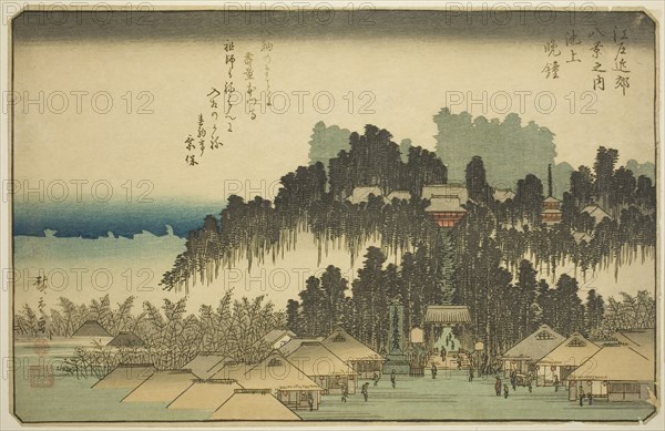 Evening Bell at Ikegami (Ikegami no bansho), from the series "Eight Views in the..., c. 1837/38. Creator: Ando Hiroshige.
