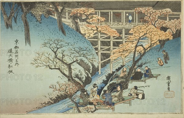 Red Maple Trees at the Tsuten Bridge (Tsutenkyo no momiji), from the series "Famous..., c. 1834. Creator: Ando Hiroshige.