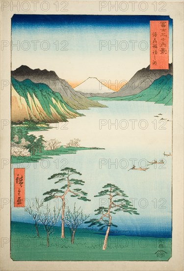 Lake Suwa in Shinano Province (Shinshu Suwa no mizuumi), from the series "Thirty-six..., 1858. Creator: Ando Hiroshige.