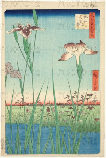 Irises at Horikiri (Horikiri no hanashobu), from the series "One Hundred Famous Views..., 1857. Creator: Ando Hiroshige.