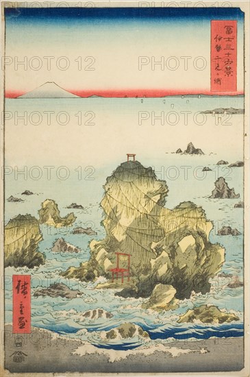 Futami Bay in Ise Province (Ise Futamigaura), from the series "Thirty-six Views of Mount..., 1858. Creator: Ando Hiroshige.