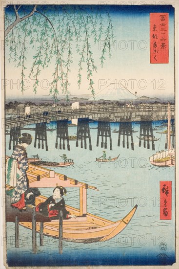 Ryogoku Bridge in the Eastern Capital (Toto Ryogoku), from the series "Thirty-six Views...", 1858. Creator: Ando Hiroshige.