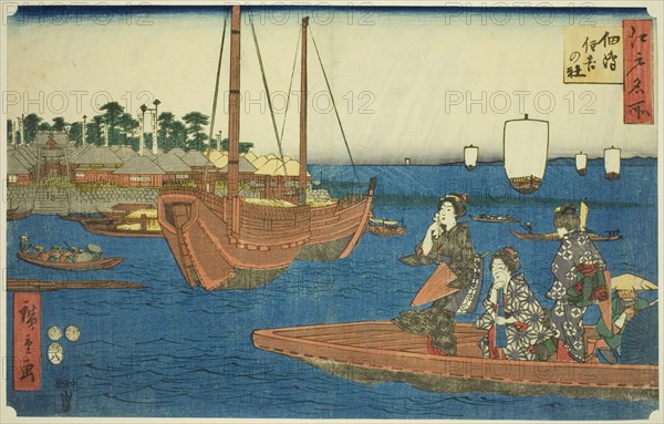 The Sumiyoshi Shrine on Tsukuda Island (Tsukuda Sumiyoshi no yashiro), from the..., 1853. Creator: Ando Hiroshige.