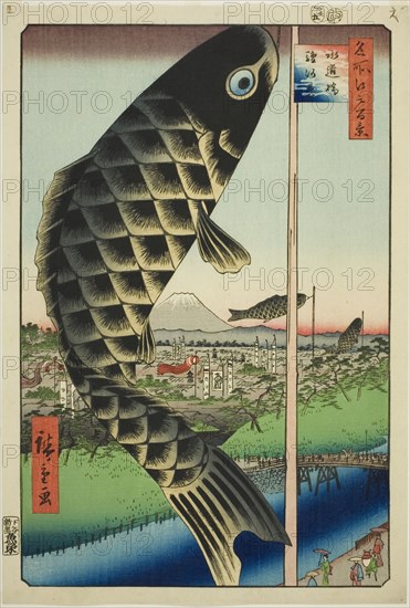 Suido Bridge and Surugadai (Suidobashi Surugadai), from the series "One Hundred..., 1857. Creator: Ando Hiroshige.