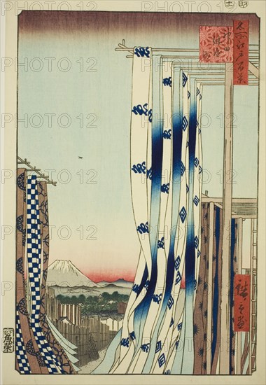 The Dyers' Quarter in Kanda (Kanda Kon'ya-cho), from the series "One Hundred Famous..., 1857. Creator: Ando Hiroshige.