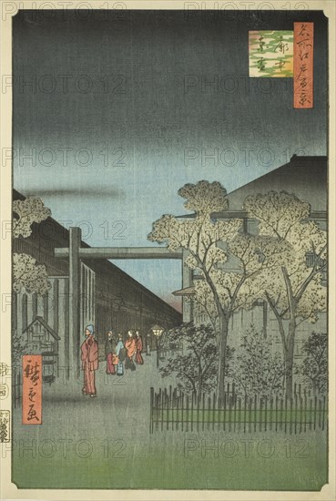 Yoshiwara Licensed Quarters at Dawn (Kakuchu shinonome), from the series "One Hundred ..., 1857. Creator: Ando Hiroshige.