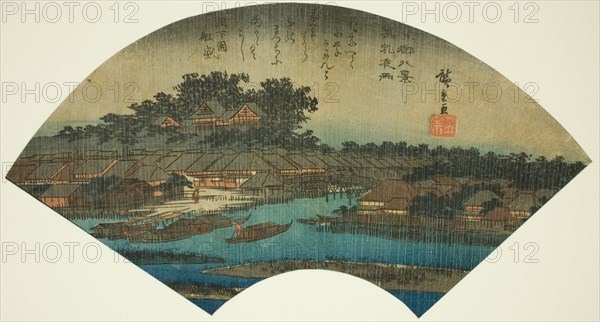 Evening Rain at Matsuchiyama (Matsuchiyama yau), from the series "Eight Views of the..., 1836/37. Creator: Ando Hiroshige.