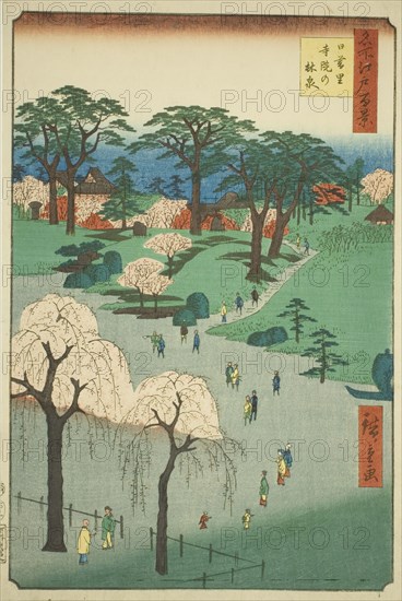 Temple Gardens in Nippori (Nippori jiin no rinsen), from the series "One Hundred Famous..., 1857. Creator: Ando Hiroshige.