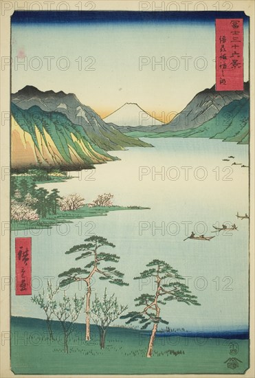 Lake Suwa in Shinano Province (Shinshu Suwa no mizuumi), from the series "Thirty-six..., 1858. Creator: Ando Hiroshige.