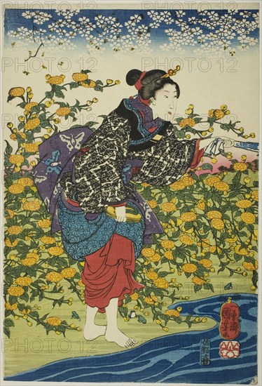 The Ide Jewel River in Yamashiro Province (Yamashiro kuni Ide no Tamagawa), from an..., c. 1847/52. Creator: Utagawa Kuniyoshi.