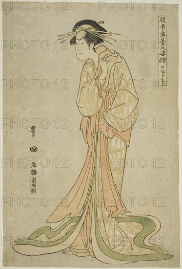 Yamatoya: Iwai Hanshiro IV as Okaru, from the series "Portraits of Actors on Stage...", 1795. Creator: Utagawa Toyokuni I.