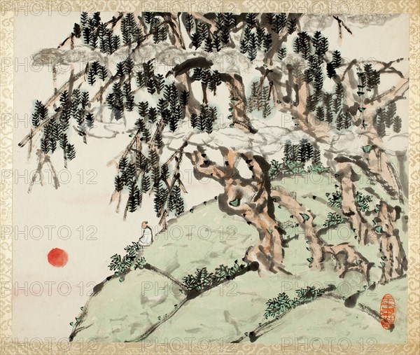 Landscape and Figure, from an album of Landscapes and Calligraphy for Liu Songfu..., 1895/96. Creator: Xugu.