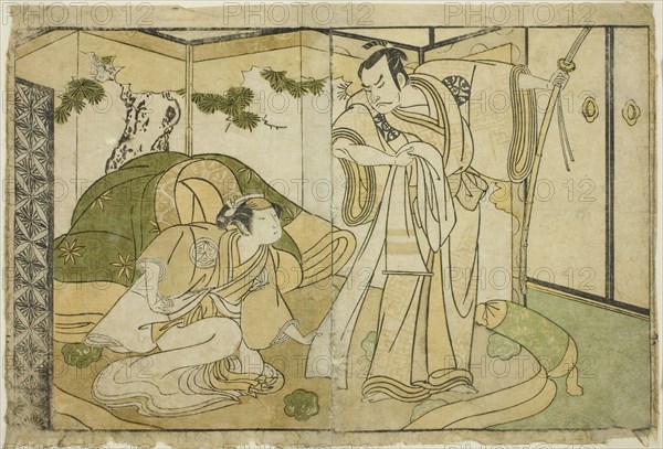 The Actors Nakamura Nakazo I as Taira no Kiyomori (right), and Yamashita Kinsaku II as..., c. 1772. Creator: Shunsho.