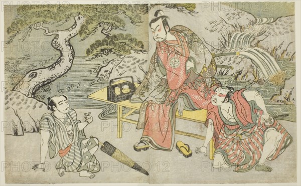 The Actors Tomizawa Hanzaburo II as Nagoya Sanzaemon (often called Sanza) (right), Naka..., c. 1772. Creator: Shunsho.